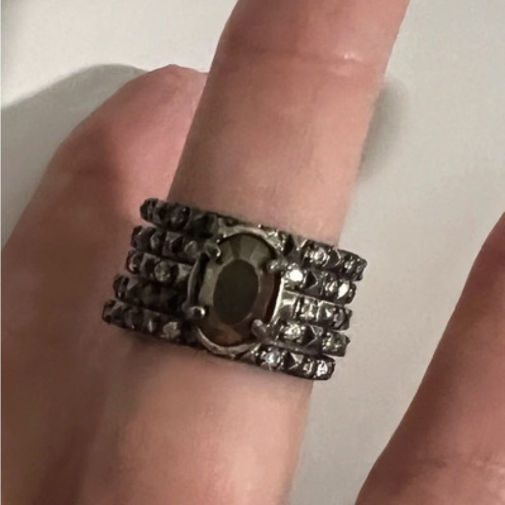 Kendra Scott Smoky Gray/Gunmetal Stacked Crystal Band Ring size 8